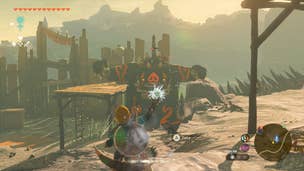 Link throwing some white Chuchu Jelly at a Boss Bokoblin in Zelda: Tears of the Kingdom