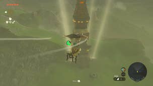 Link approaching Popla Foothills Skyview Tower in Zelda: Tears of the Kingdom