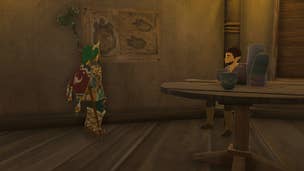 Link talking to a traveller about the Rumored Beast in Zelda: Tears of the Kingdom