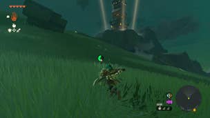 Link approaching Sahadra Slope Skyview Tower in Zelda: Tears of the Kingdom