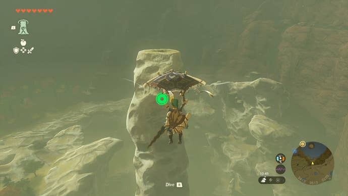 Link gliding towards the Skull's Left Eye in Zelda: Tears of the Kingdom