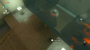 Link overlooking a giant ball inside Tukarok Shrine in Zelda: Tears of the Kingdom