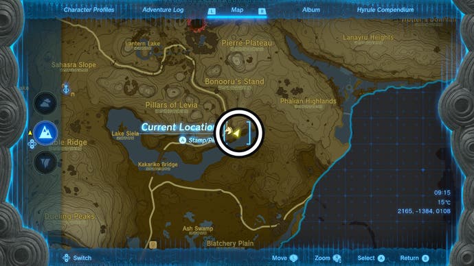 Map showing the location of the Beetz character in The Legend of Zelda: Tears of the Kingdom.
