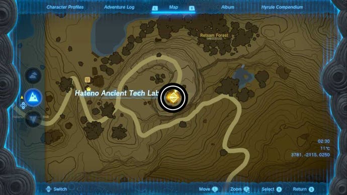 zelda totk hateno ancient tech lab map location