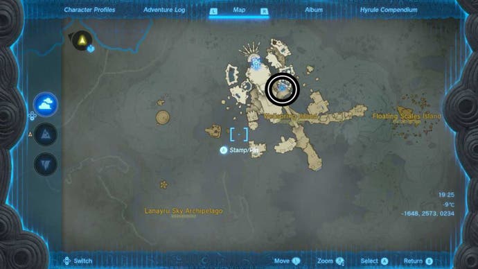 zelda totk igoshon shrine map location circled on sky map