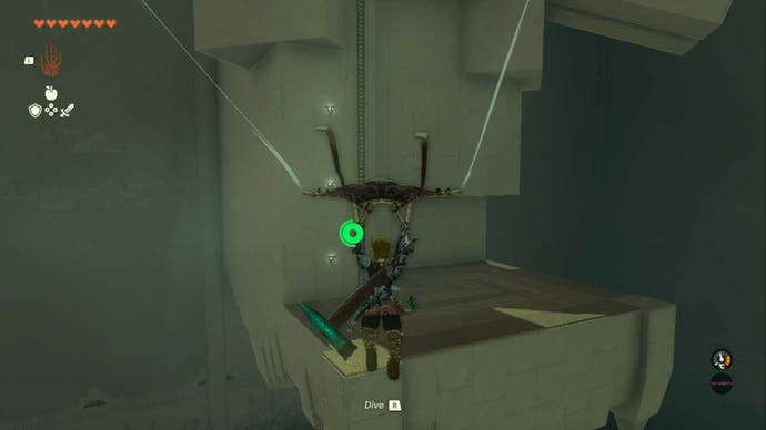 Zelda Totk Jirutagumac Shrine Link gleitet zurück zum Schreineingang