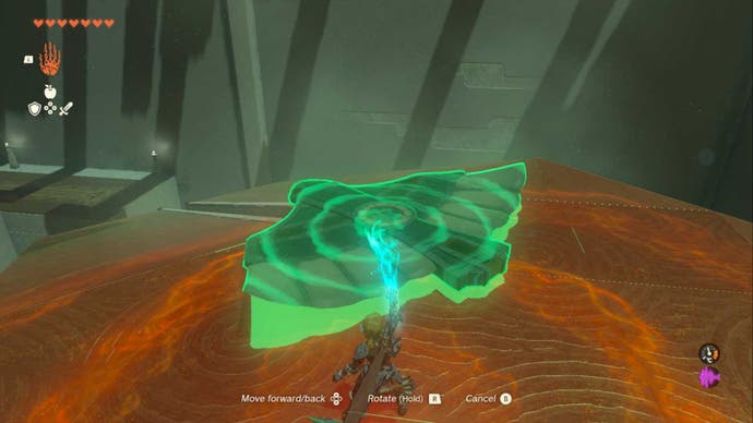Zelda Totk Jirutagumac Shrine Link Platzierung des Flügels auf die rechten Schienen