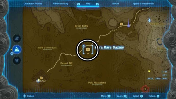 Zelda Totk Kara Kara Bazaar -Karte nach Sturm