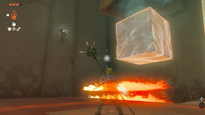 zelda totk kiuyoyou shrine second big ice cube being dropped into fire