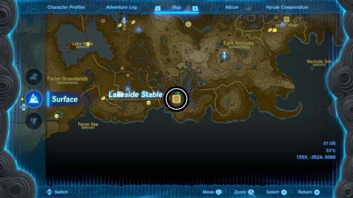 zelda totk lakeside stable map location