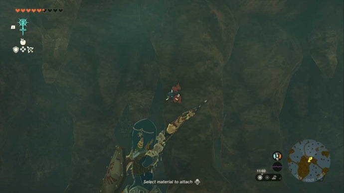 zelda totk link aiming the arrow at the sticky frog in the cave