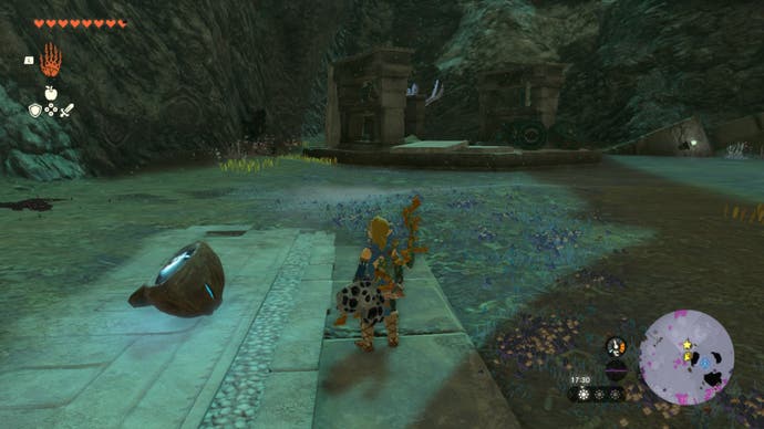 Zelda Totk Link gegenüber Zonai -Vorrat in Tiefen in der Nähe des Great Plateau North Chasm