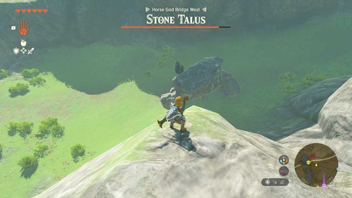 zelda totk link looking down on stone talus