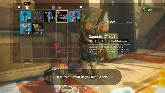 Zelda Totk Link verkauft Sapphire Circlet in Gerudo Town