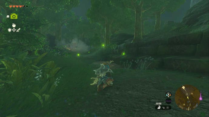 zelda totk link sneaking up on sunset fireflies