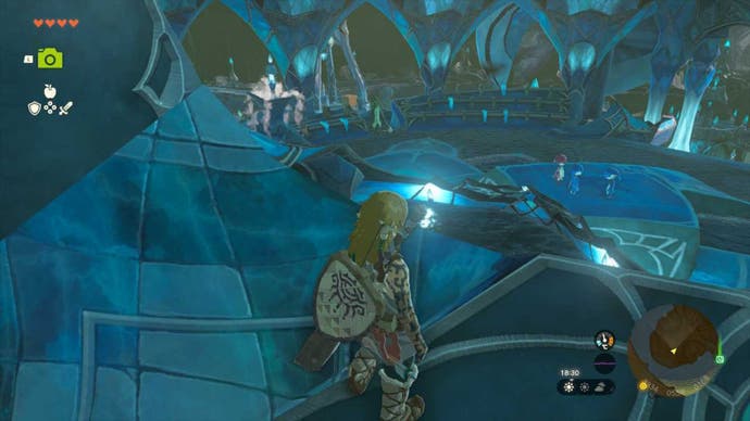 zelda totk link standing on zora throne