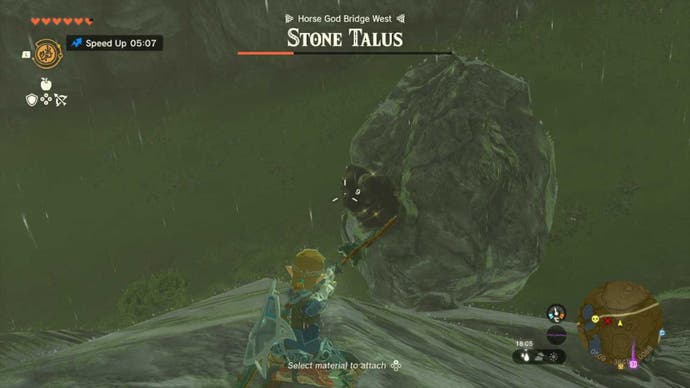 link zelda totk using a bow to aim the stone embankment