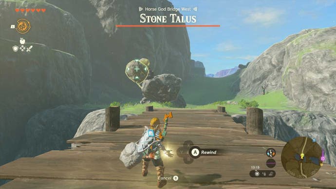 zelda totk link using rewind on stone talus