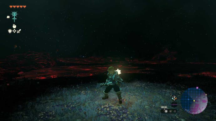 Zelda Totk Link usando estrela zora escudo nas profundezas