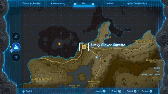 zelda totk lucky clover gazette map location