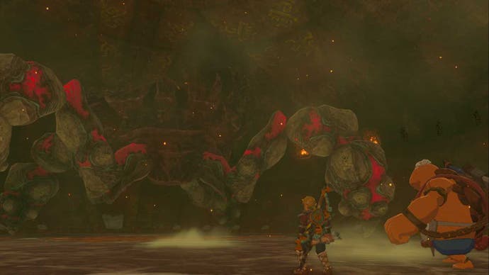 Zelda Totk marmoriert Gohma Bosskampf Link und Yunobo