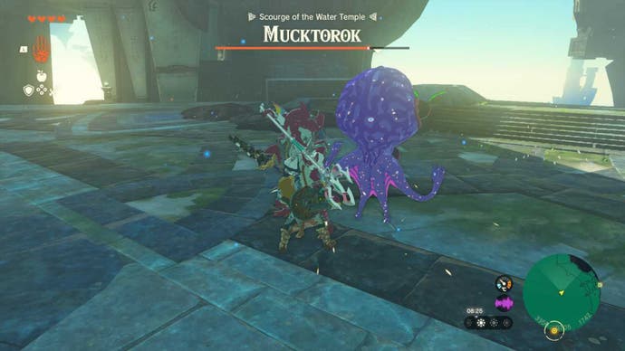 zelda totk mucktorok boss fight link attacking mucktorok