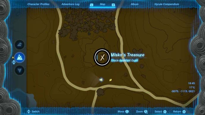Zelda Totk Rubber Armour Piece da peça do peito do mapa Localização
