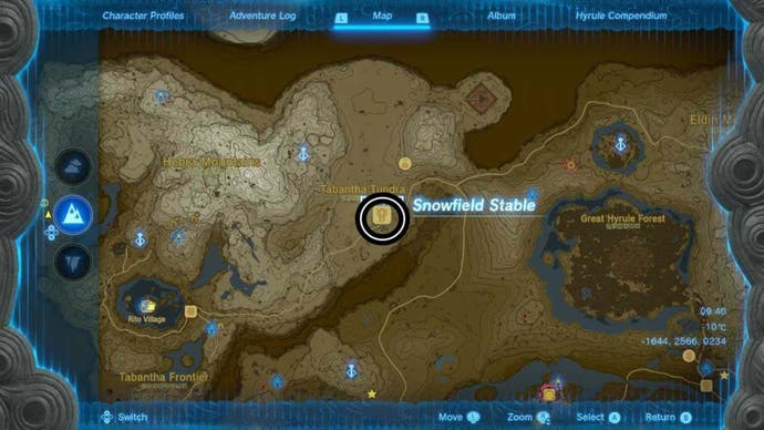 zelda totk snowfield stable map location circled