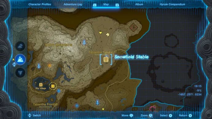 zelda totk snowfield stable map location