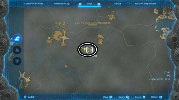 Zelda Totk South Hyrule Sky Archipel Sages wird den Standort abbilden