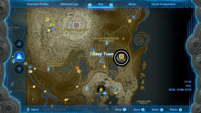 zelda totk tarrey town close up map location