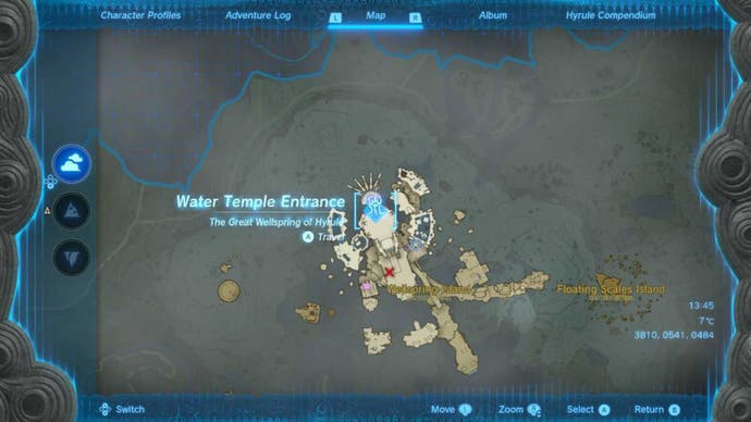 zelda totk water temple fast travel map icon