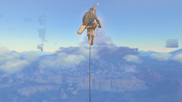 在《王国之泪》中，林克从一座高塔上飞向天空