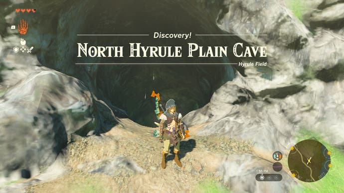 Link approaching the North Hyrule Plain Cave in The Legend of Zelda: Tears of the Kingdom.