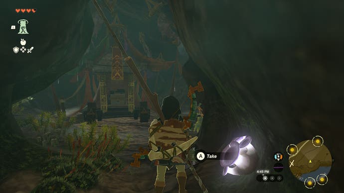 Link approaching a chest with Climbing Gear in the North Hyrule Plain Cave.
