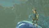 Link standing on a rock as he wears the Climbing Gear Set in The Legend of Zelda: Tears of the Kingdom.