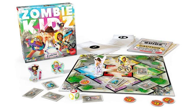 Zombie Kidz evolution board game box and pieces