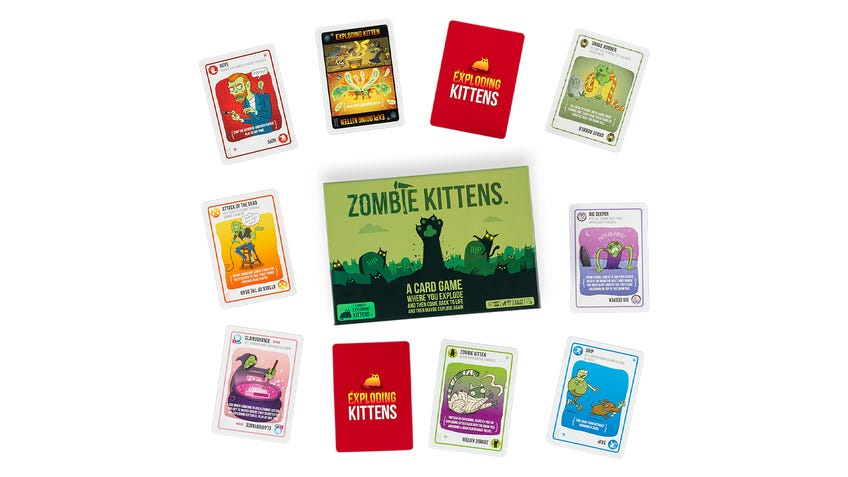 An image of cards and the box for Zombie Kittens.