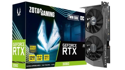 Zotac RTX 3060 Twin Edge OC product photo showing the card and box