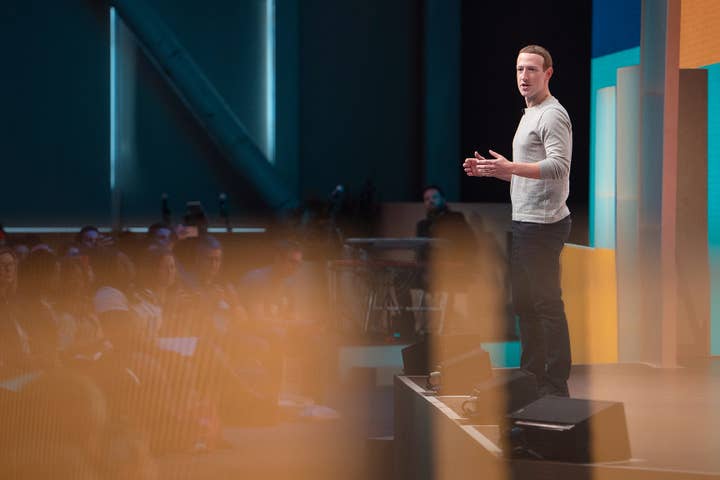 Mark Zuckerberg addresses the audience at a 2019 Facebook event